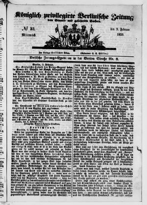 Königlich privilegirte Berlinische Zeitung von Staats- und gelehrten Sachen on Feb 9, 1859