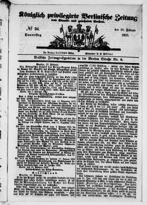 Königlich privilegirte Berlinische Zeitung von Staats- und gelehrten Sachen vom 10.02.1859