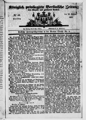 Königlich privilegirte Berlinische Zeitung von Staats- und gelehrten Sachen vom 22.02.1859