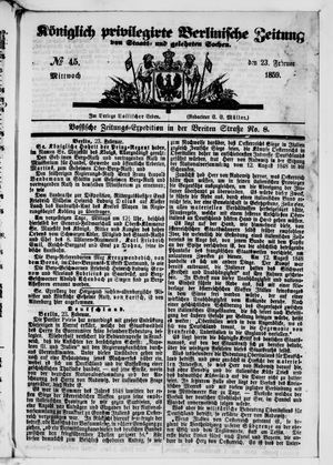 Königlich privilegirte Berlinische Zeitung von Staats- und gelehrten Sachen vom 23.02.1859