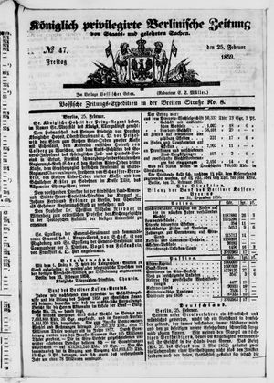 Königlich privilegirte Berlinische Zeitung von Staats- und gelehrten Sachen on Feb 25, 1859