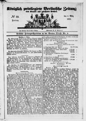 Königlich privilegirte Berlinische Zeitung von Staats- und gelehrten Sachen on Mar 4, 1859