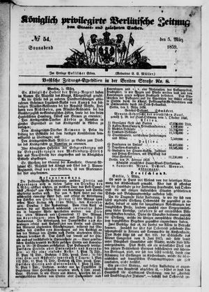 Königlich privilegirte Berlinische Zeitung von Staats- und gelehrten Sachen on Mar 5, 1859