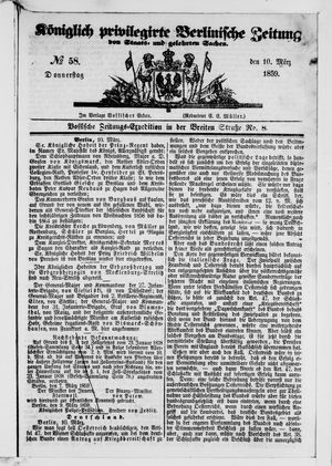Königlich privilegirte Berlinische Zeitung von Staats- und gelehrten Sachen vom 10.03.1859
