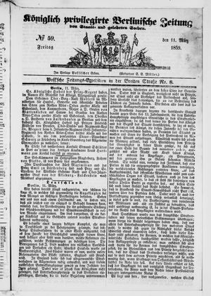 Königlich privilegirte Berlinische Zeitung von Staats- und gelehrten Sachen vom 11.03.1859