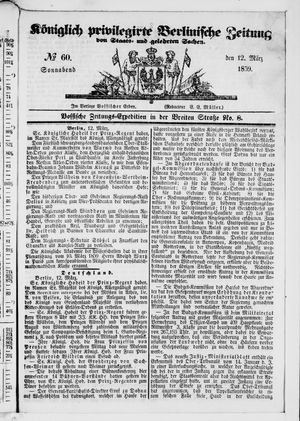Königlich privilegirte Berlinische Zeitung von Staats- und gelehrten Sachen vom 12.03.1859