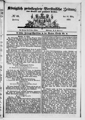 Königlich privilegirte Berlinische Zeitung von Staats- und gelehrten Sachen vom 18.03.1859