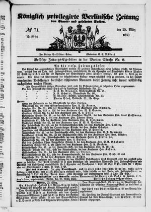 Königlich privilegirte Berlinische Zeitung von Staats- und gelehrten Sachen on Mar 25, 1859