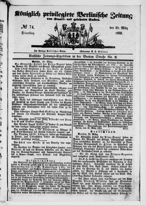 Königlich privilegirte Berlinische Zeitung von Staats- und gelehrten Sachen vom 29.03.1859