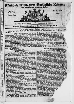 Königlich privilegirte Berlinische Zeitung von Staats- und gelehrten Sachen on Mar 31, 1859