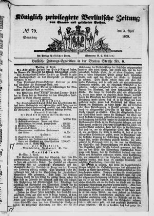 Königlich privilegirte Berlinische Zeitung von Staats- und gelehrten Sachen vom 03.04.1859