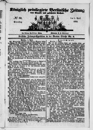 Königlich privilegirte Berlinische Zeitung von Staats- und gelehrten Sachen vom 05.04.1859