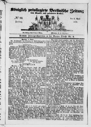 Königlich privilegirte Berlinische Zeitung von Staats- und gelehrten Sachen on Apr 8, 1859