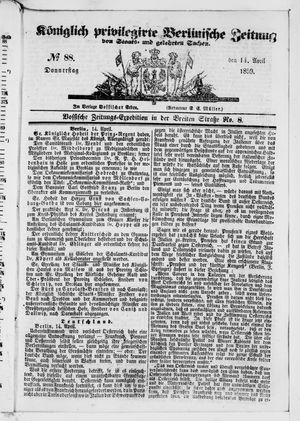 Königlich privilegirte Berlinische Zeitung von Staats- und gelehrten Sachen on Apr 14, 1859