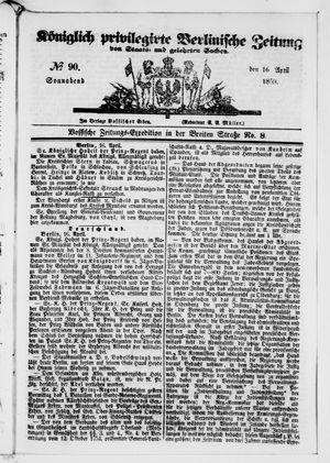 Königlich privilegirte Berlinische Zeitung von Staats- und gelehrten Sachen vom 16.04.1859