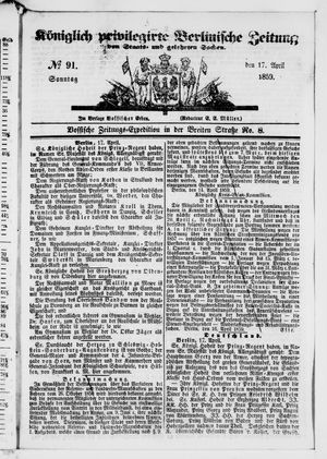 Königlich privilegirte Berlinische Zeitung von Staats- und gelehrten Sachen vom 17.04.1859