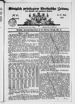Königlich privilegirte Berlinische Zeitung von Staats- und gelehrten Sachen vom 27.04.1859