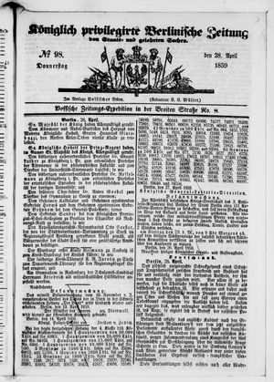 Königlich privilegirte Berlinische Zeitung von Staats- und gelehrten Sachen on Apr 28, 1859