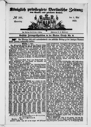 Königlich privilegirte Berlinische Zeitung von Staats- und gelehrten Sachen vom 01.05.1859
