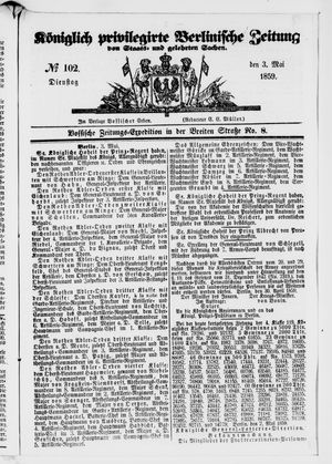 Königlich privilegirte Berlinische Zeitung von Staats- und gelehrten Sachen on May 3, 1859