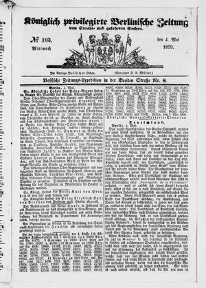 Königlich privilegirte Berlinische Zeitung von Staats- und gelehrten Sachen on May 4, 1859