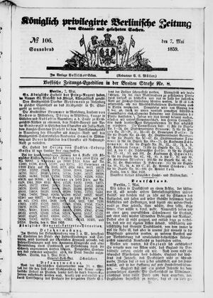 Königlich privilegirte Berlinische Zeitung von Staats- und gelehrten Sachen on May 7, 1859