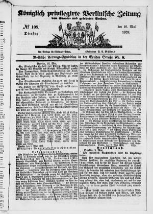 Königlich privilegirte Berlinische Zeitung von Staats- und gelehrten Sachen on May 10, 1859