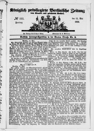 Königlich privilegirte Berlinische Zeitung von Staats- und gelehrten Sachen on May 13, 1859