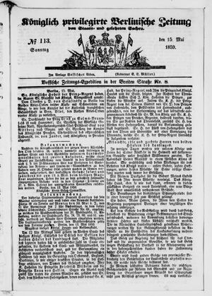 Königlich privilegirte Berlinische Zeitung von Staats- und gelehrten Sachen on May 15, 1859