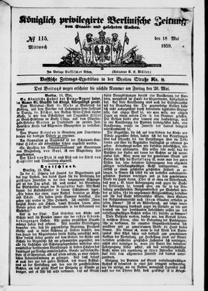 Königlich privilegirte Berlinische Zeitung von Staats- und gelehrten Sachen on May 18, 1859