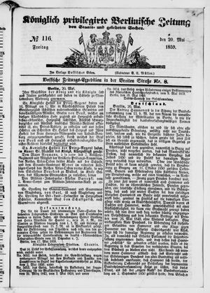 Königlich privilegirte Berlinische Zeitung von Staats- und gelehrten Sachen on May 20, 1859