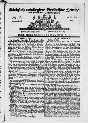 Königlich privilegirte Berlinische Zeitung von Staats- und gelehrten Sachen on May 21, 1859