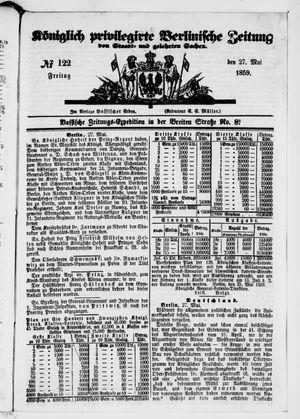 Königlich privilegirte Berlinische Zeitung von Staats- und gelehrten Sachen on May 27, 1859