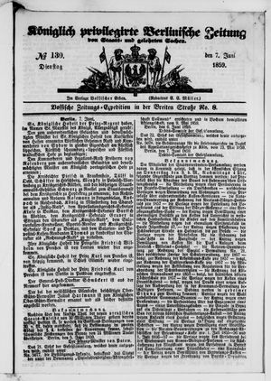 Königlich privilegirte Berlinische Zeitung von Staats- und gelehrten Sachen on Jun 7, 1859