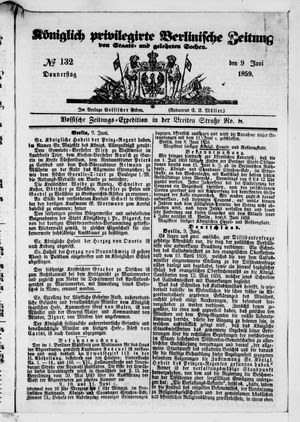 Königlich privilegirte Berlinische Zeitung von Staats- und gelehrten Sachen vom 09.06.1859