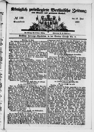 Königlich privilegirte Berlinische Zeitung von Staats- und gelehrten Sachen vom 18.06.1859
