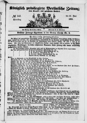 Königlich privilegirte Berlinische Zeitung von Staats- und gelehrten Sachen vom 21.06.1859