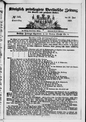 Königlich privilegirte Berlinische Zeitung von Staats- und gelehrten Sachen vom 23.06.1859
