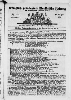 Königlich privilegirte Berlinische Zeitung von Staats- und gelehrten Sachen on Jun 25, 1859