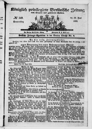 Königlich privilegirte Berlinische Zeitung von Staats- und gelehrten Sachen vom 30.06.1859