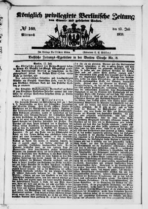 Königlich privilegirte Berlinische Zeitung von Staats- und gelehrten Sachen vom 13.07.1859