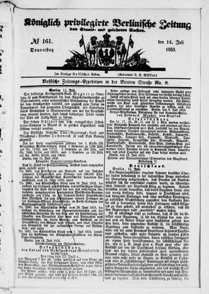 Königlich privilegirte Berlinische Zeitung von Staats- und gelehrten Sachen on Jul 14, 1859