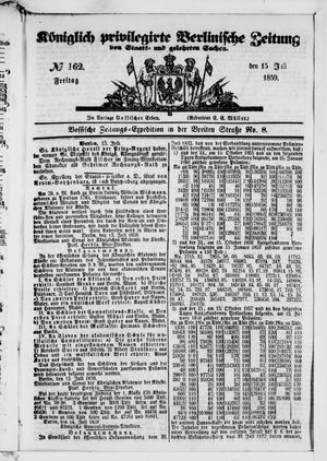 Königlich privilegirte Berlinische Zeitung von Staats- und gelehrten Sachen on Jul 15, 1859