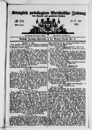Königlich privilegirte Berlinische Zeitung von Staats- und gelehrten Sachen on Jul 27, 1859