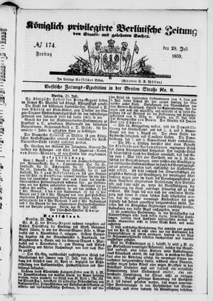 Königlich privilegirte Berlinische Zeitung von Staats- und gelehrten Sachen on Jul 29, 1859