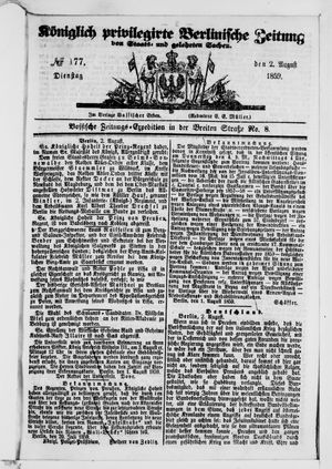 Königlich privilegirte Berlinische Zeitung von Staats- und gelehrten Sachen on Aug 2, 1859