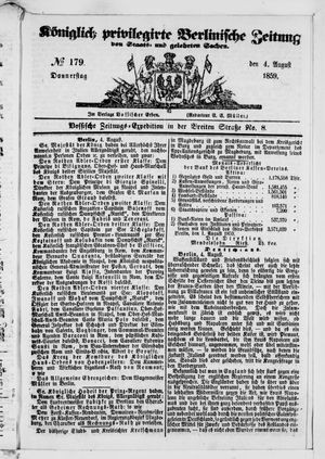 Königlich privilegirte Berlinische Zeitung von Staats- und gelehrten Sachen on Aug 4, 1859