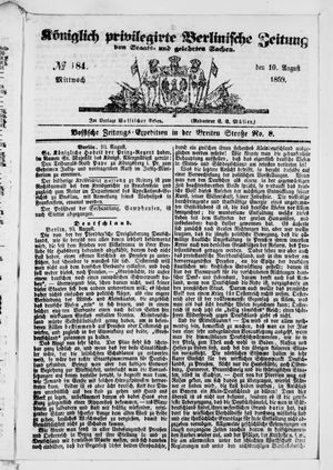 Königlich privilegirte Berlinische Zeitung von Staats- und gelehrten Sachen on Aug 10, 1859