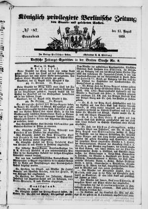 Königlich privilegirte Berlinische Zeitung von Staats- und gelehrten Sachen on Aug 13, 1859