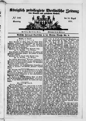 Königlich privilegirte Berlinische Zeitung von Staats- und gelehrten Sachen on Aug 14, 1859